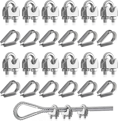 Rybtd 6mm Wire Rope Clamp with Thimbles Stainless Steel 24 Pcs M6