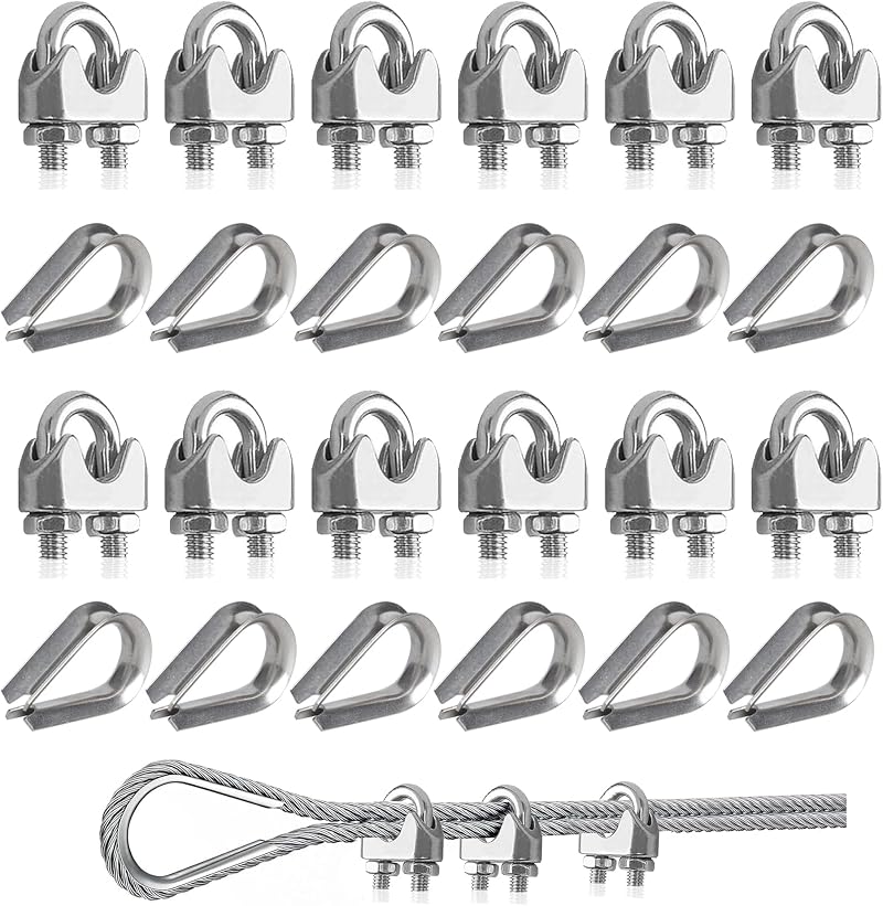 Rybtd 6mm Wire Rope Clamp with Thimbles Stainless Steel 24 Pcs M6