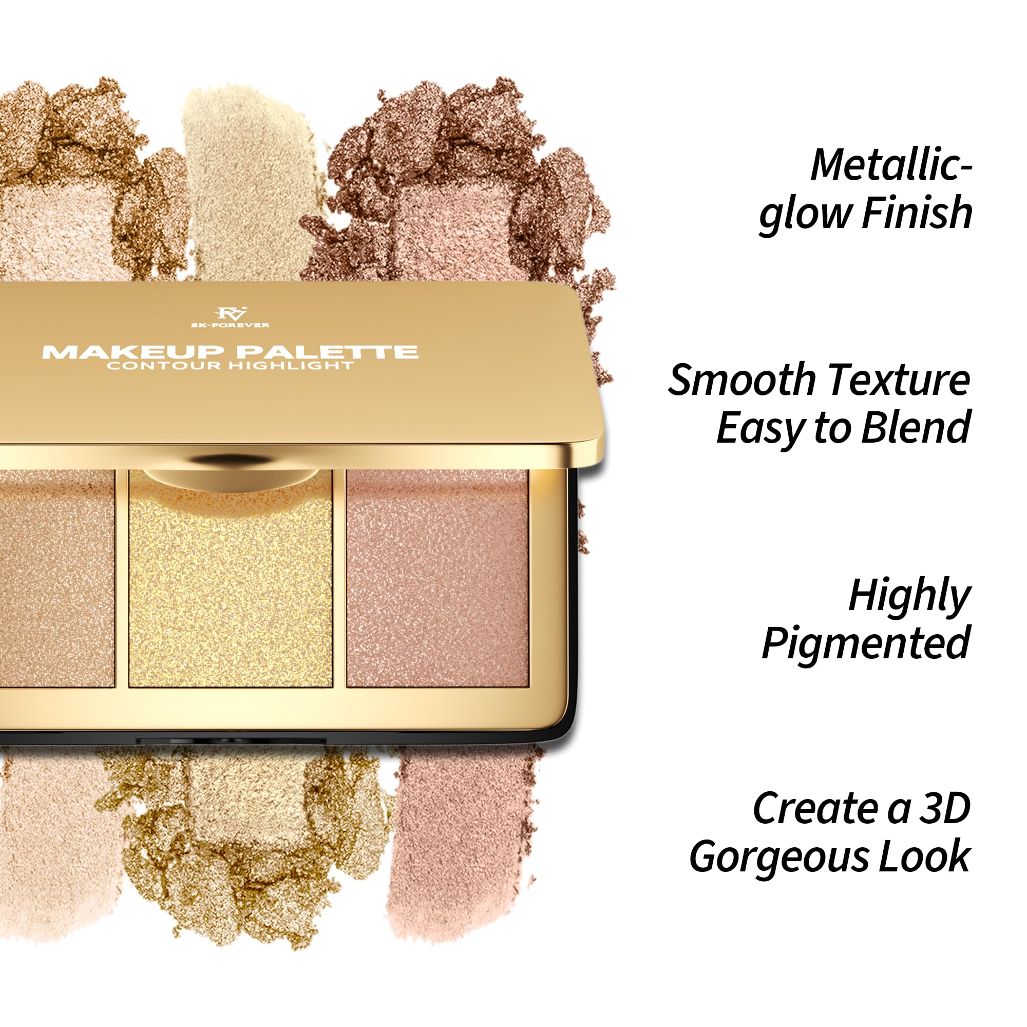 FV Multi-Use Highlighter Palette, Highly Pigmented & Metallic Glow Finish Highlighter Pressed Powder, Easy to Blend Highlight Makeup for Body & Eyeshadow, Cruelty-Free