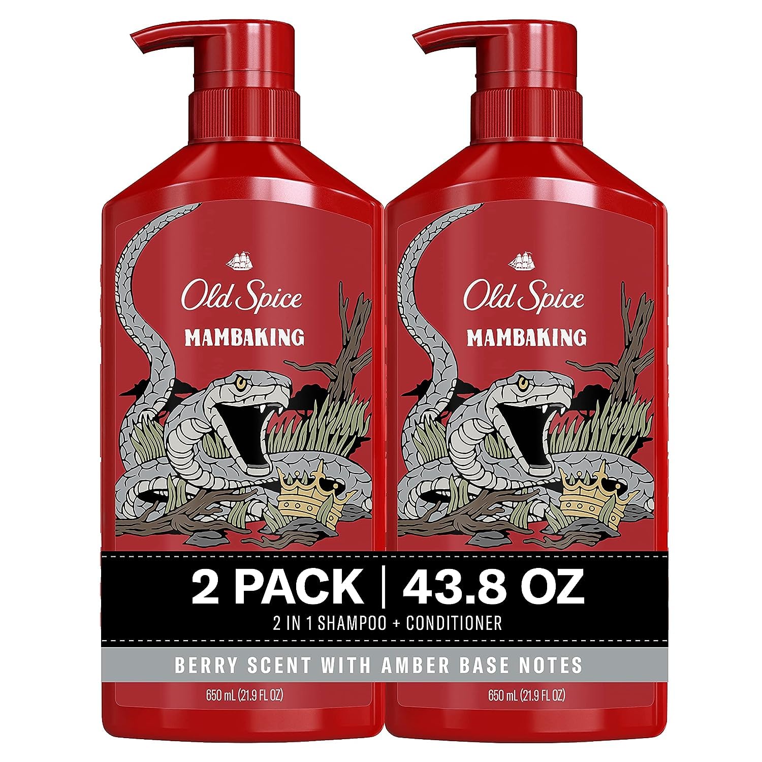 Old Spice MambaKing 2-in-1 Shampoo and Conditioner Set for Men, Healthier, Fuller, More Moisturized Looking Hair, 21.9 Fl Oz Each, Twin Pack