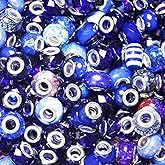 100 Pieces Large Hole Beads Spacer Bead Dark Blue Assorted European Craft Big Beads Large Hole Lampwork Murano Fairy Wand Garden Bead for DIY Pens Bracelet Necklace Keychain Jewelry Making Supplies