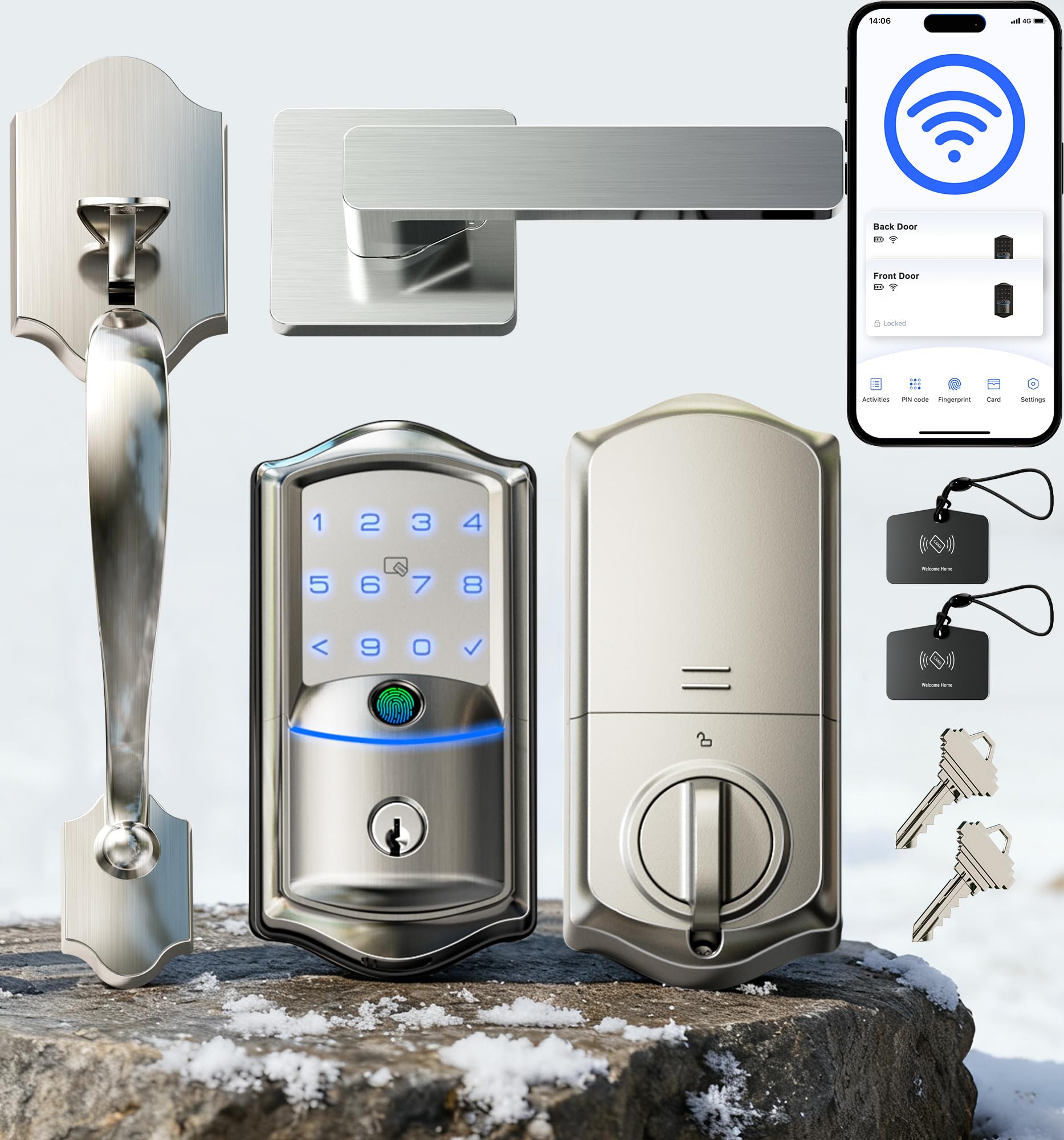 Photo 1 of Veise VE027-H Built-in Wi-Fi Fingerprint Smart Deadbolt Lock with Handleset, App Remote & Voice Control, Keyless Entry Front Door Lock Set, Touchscreen Keypad, Auto-Lock, Easy Setup, Satin Nickel