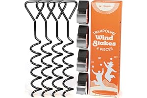 Happin Ultra-Resistant Trampoline Stakes, Premium Ground Anchors for High Wind, Set of 4 Heavy Duty Metal Stakes, Essential Trampoline Accessories for Safety and Stability (Black)