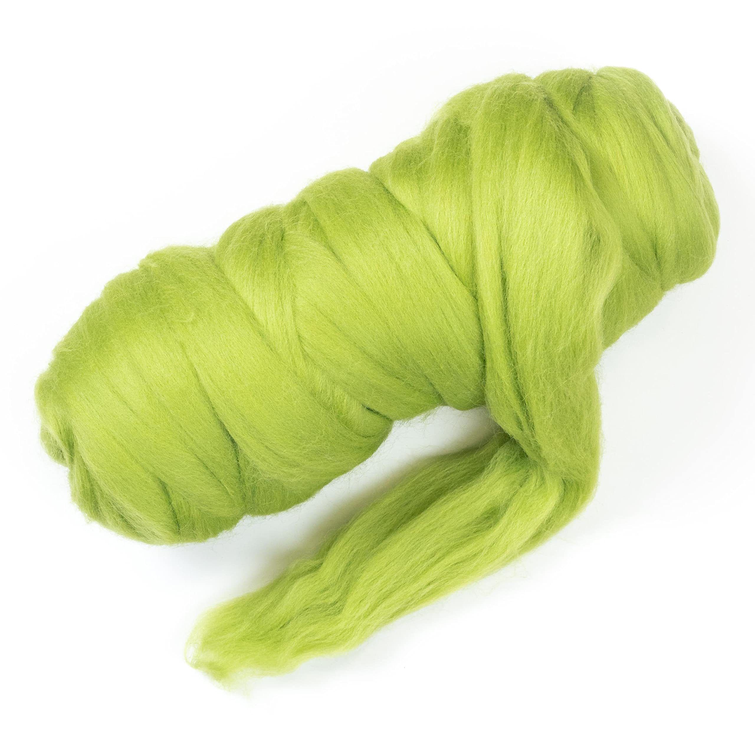 Kondoos Colored Natural Wool roving, 455 gr (1 lb). Best Wool for Needle Felting, Wet Felting, handcrafts and Spinning. (Green Apple, 1 lb) — image 1