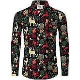 Arvilhill Men's Christmas Shirts Long Sleeve Novelty Xmas Button Shirts (S-3XL)
