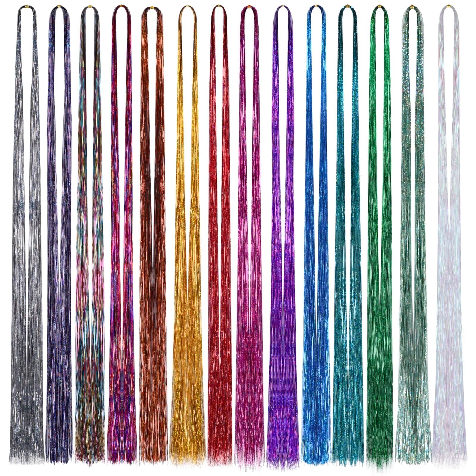 Huiguli 14 Colors 4200 Strands Hair Tinsel, 35.5 Inches Hair Glitter Strands Shiny Colorful Straight Hair Extensions for Women Girls Party Cosplay Rainbow, Hair Tinsel Kit (No Tools) — image 1