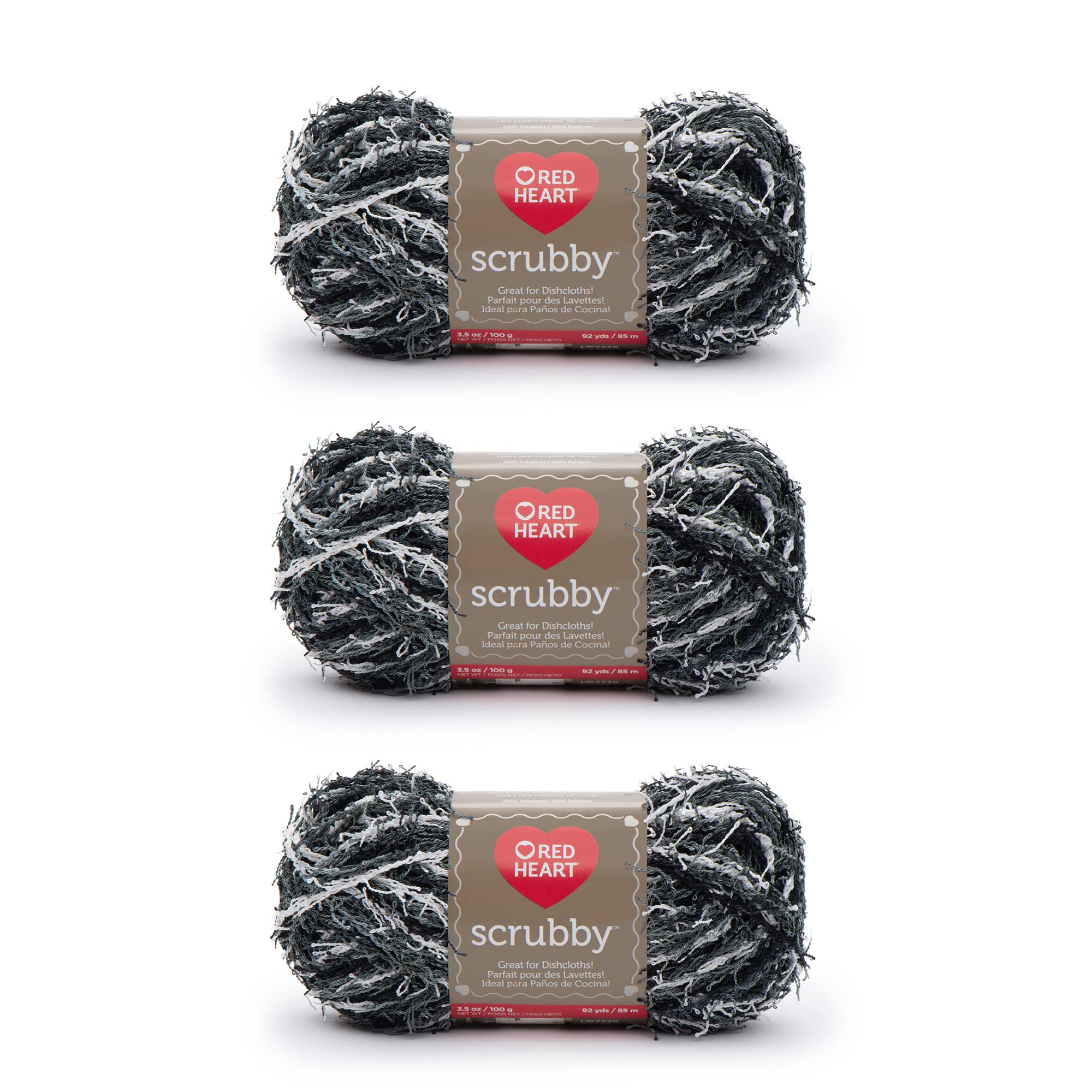 Red Heart Scrubby Marble Yarn - 3 Pack of 85g/3oz - Polyester - 4 Medium (Worsted) - 78 Yards - Knitting/Crochet