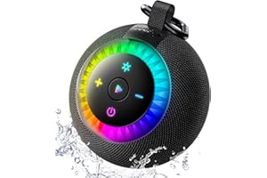 DBSONO Shower Speaker Bluetooth Waterproof Portable: 360° Surround Sound, IPX7 Suction Cup Removable with Vacuum Exhaust Knob, 2 IN1, RGB Lights, BT5.4, TWS, Pool/Beach/Kayak, Gifts for Adults Teens-Black