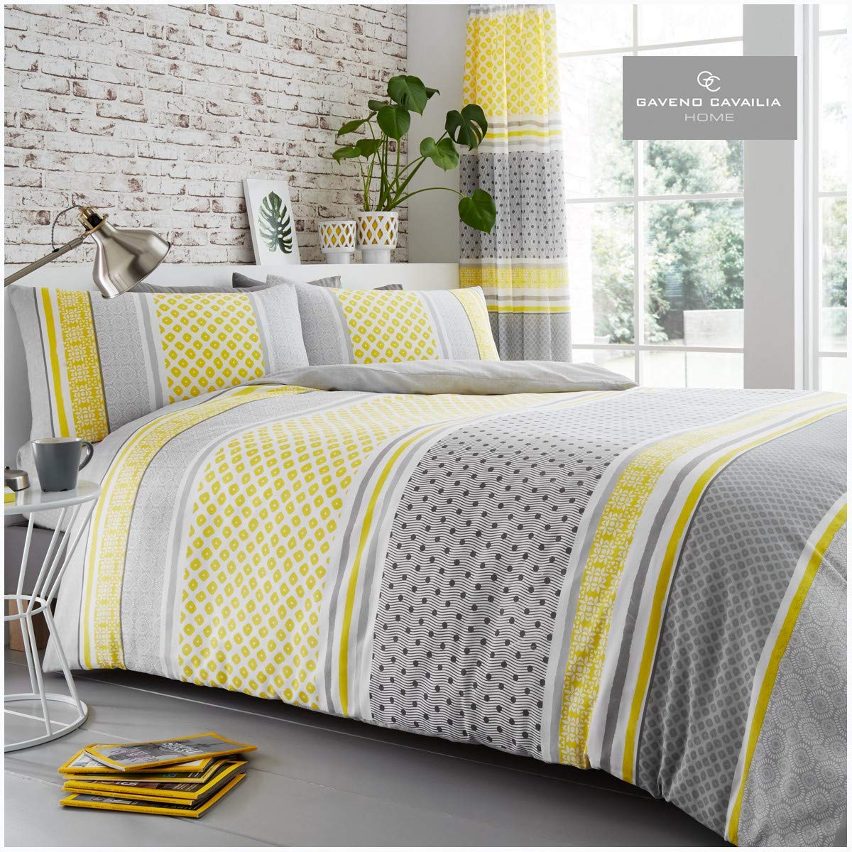 GC GAVENO CAVAILIA Gaveno Cavailia Charter Stripe King Duvet Set Mustard Reversible Easy Care Cotton Blend 3 Piece Bedding | 1 Quilt Cover + 2 Pillow Cases | Button Closure | Machine Washable
