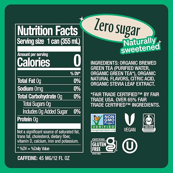 ZEVIA, TEA SWEETENED GREEN ORGANIC, 12 FL OZ