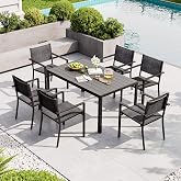 7-Piece Patio Table and Chairs Set for 6, All Weather Patio Dining Sets | Outdoor Dining Set with 6 Textilene Chairs and 1 Rectangular Metal Table for Backyard, Garden and Poolside, Grey