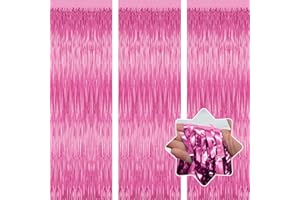 LULEEYANG 3 Pack Party Backdrop Decorations Pink Tinsel Curtain Party Backdrop Foil Fringe Birthday Decorations Photo Booth Streamer Pink BackdropTheme Bachelorette Graduation Party Decorations