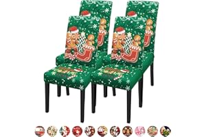 DREAHOTEXTIL Christmas Chair Covers for Dining Chairs, Dining Room Chair Covers Set of 4, Stretch Parsons Chair Slipcovers, Removable Washable kitchen Chair Cover for Home Hotel Banquet Holiday Decoration