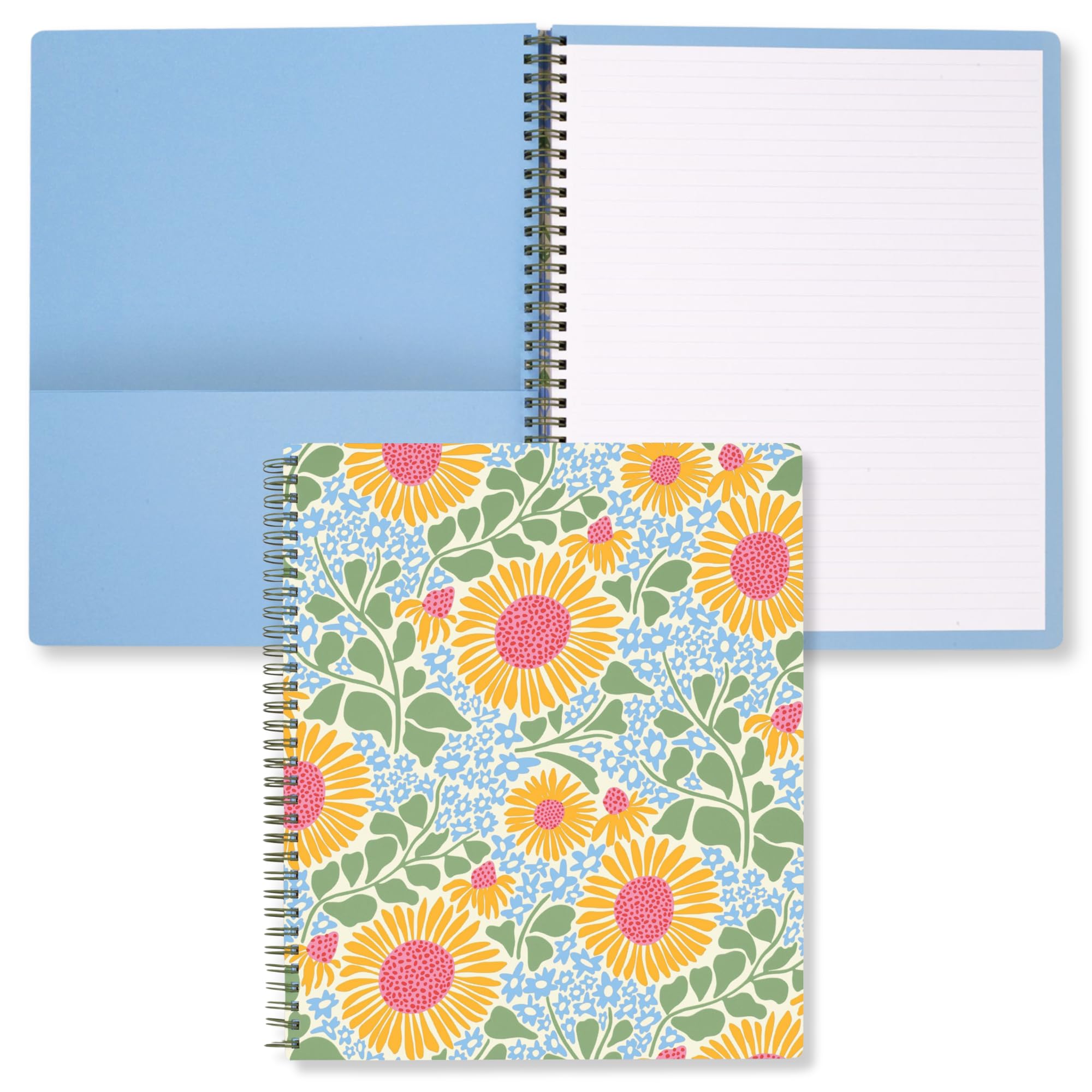 Steel Mill & Co Cute Large Spiral Notebook College Ruled, 11" x 9.5" with Durable Hardcover and 160 Lined Pages (Sunflower) — image 1