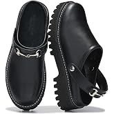 Genuine Leather Platform Clogs for Women - Lug Sole Slingback Womens Mules | Genuine Leather &amp; Memory Foam Insole Womens Clogs - Lightweight Slip On Shoes Women - Stylish Fall Shoes for Women Footwear