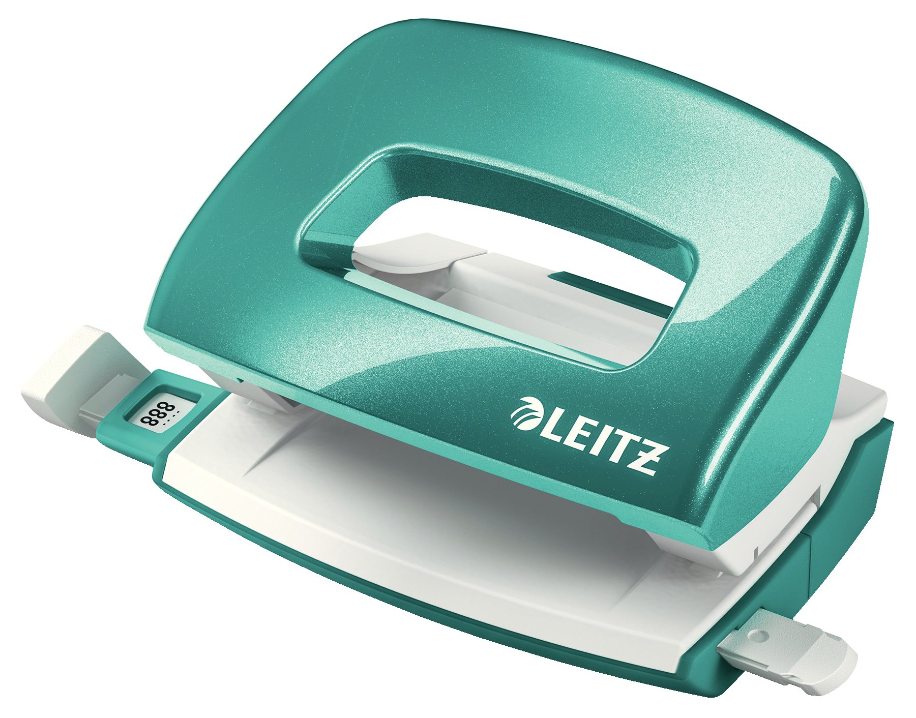Leitz Mini Hole Punch, 10 Sheets, Guide Bar with Format Markings, Metal, WOW Range, 50601051 - Ice Blue