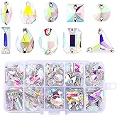 SWTHONY 122pcs AB Sew on Rhinestones for Crafting Mixed Shapes, Large Crystal Glass Gems Silver Plated Flatback Rhinestones Jewels for Crafts Clothes Fabric