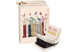 Bistup Credit Card Holder Wallet for Women Cute Leather Ladies Teen Girls Female Cardholder Wallets Accordion Purse Small Medium Aesthetic Merch Print Book Unique Modern Y2k Rfid Zipper Around