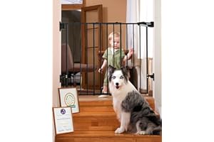 Babelio 26-43" Auto Close Baby/Dog Gate for Stairs, 2-in-1 Easy Swing Doorway and Hallway Pet Gate, with Extra-Wide Walk Thru