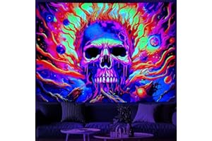 Uspring Blacklight Skull Tapestry Colorful Flames Tapestries Halloween Tree Branch Tapestry Glow in the Dark Eyes Tapestry Aesthetic Wall Tapestry for Bedroom Decor (51.2 x 59.1 inches)