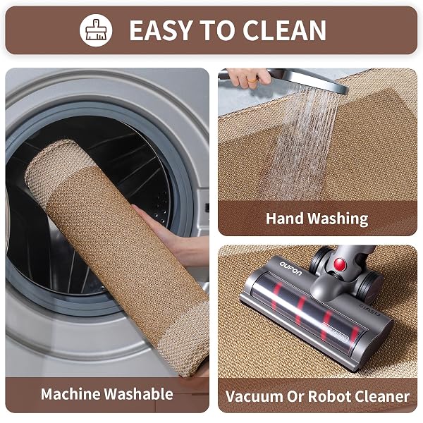 QICAIJIA KITCHEN MATS FOR FLOOR, SUPER ABSORBENT KITCHEN RUGS NON SLIP WASHABLE, SOFT LINEN BRAIDED KITCHEN RUNNER RUG, STANDING MAT KITCHEN SINK MAT, EASY TO CLEAN, BROWN 17X47