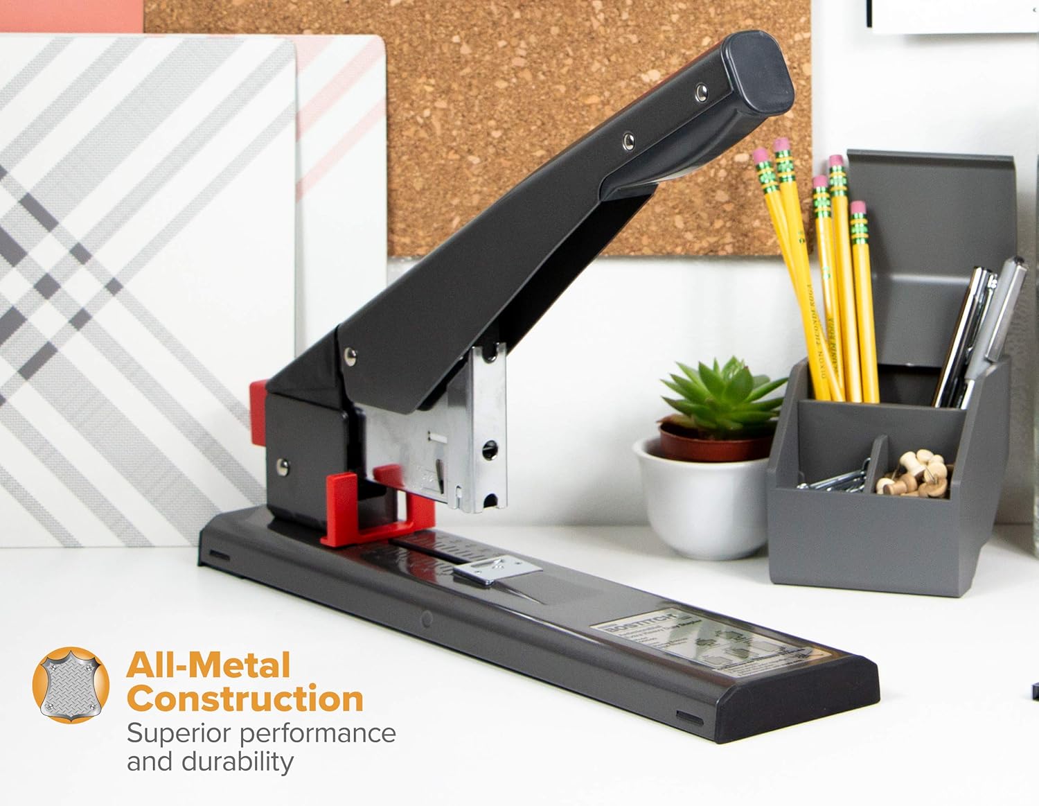 Bostitch Office Antimicrobial 215 Sheet Extra Heavy Duty Stapler, Black (00540) : Heavy Duty Desk Staplers : Office Products