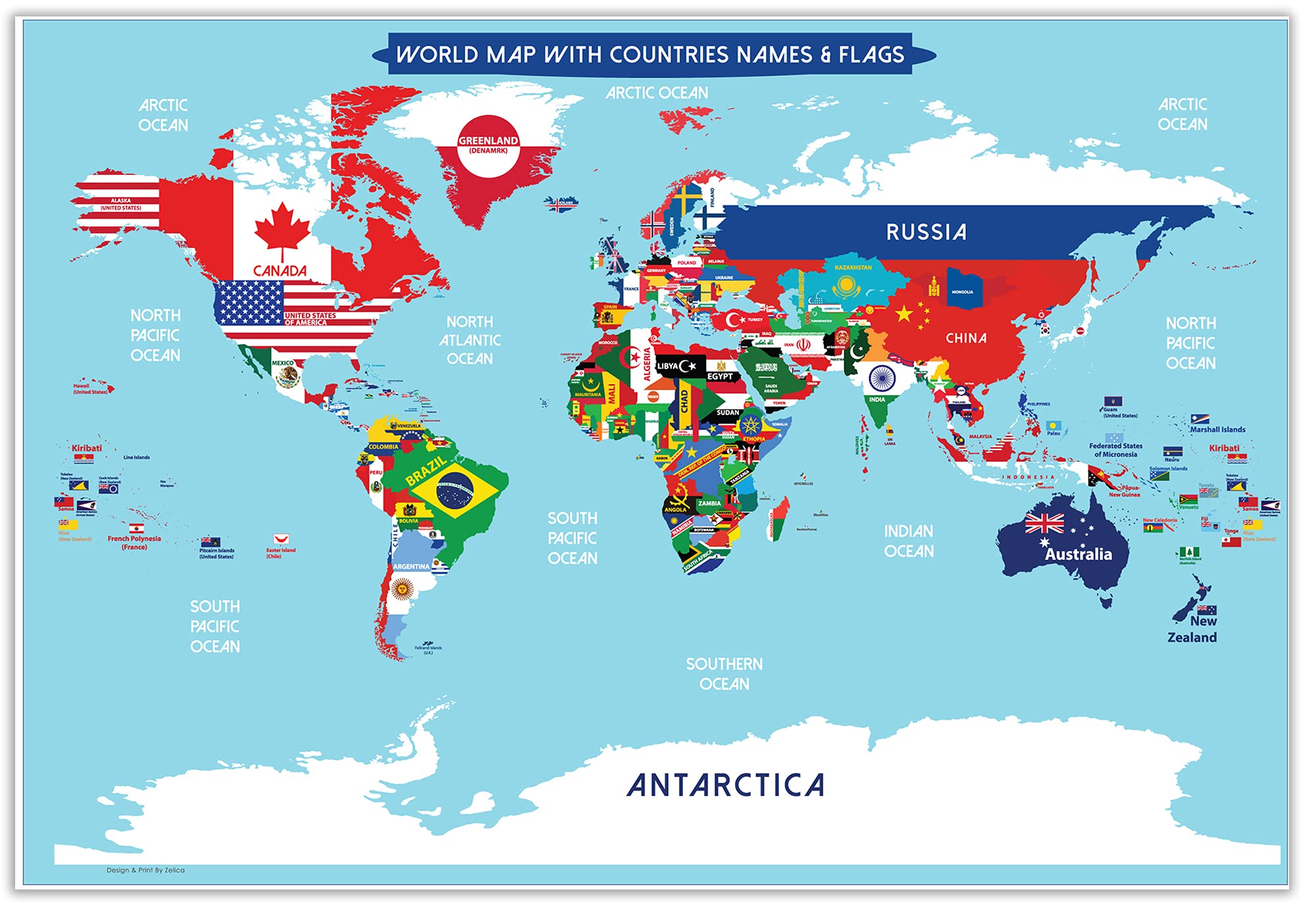World Map Poster With Countries Flags For Kids 13x19 World Map