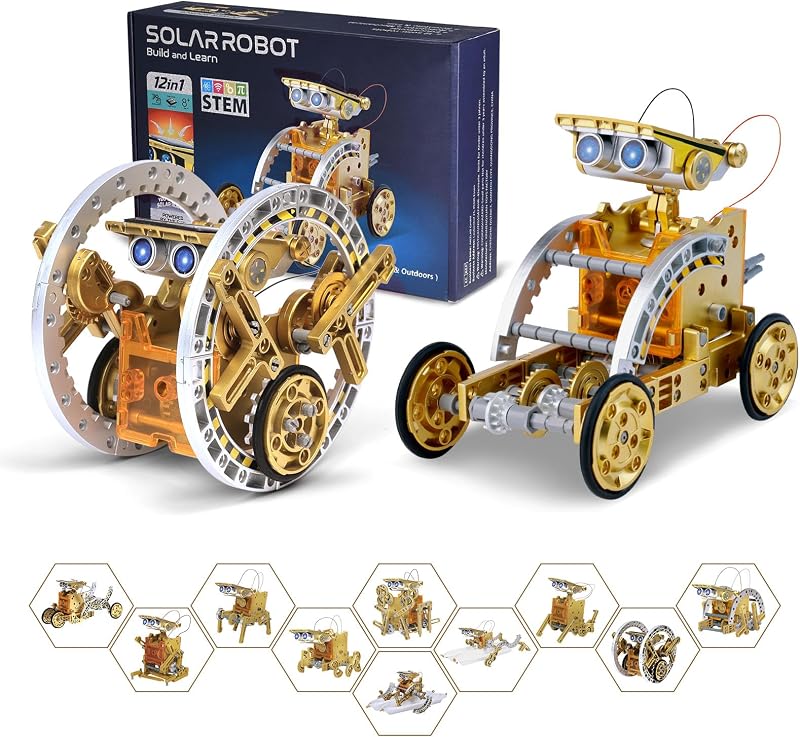 Robot Solar, Regalos para Niño 7 8 9 10 11 12 Años, Juguete y Kit de Robótica Educativos Ciencia Experimentos para Niños, Dorado