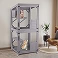 Catio Outdoor Cat Enclosure,Cat House with Wheels,Upgraded cat Scratching Post，Resting Box,Waterproof Roof for Patio Garden (Grey, 31.5" L x 31.5" W x 70.9" H)