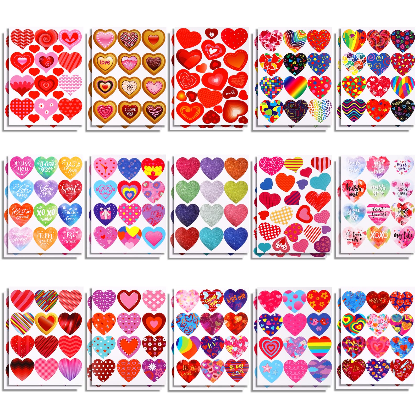 30 Sheets Love Heart Stickers, Colorful Valentine's Day Stickers Multiple Designs Heart Shaped Retro Valentines Decorative Stickers for Kids Scrapbook Party Classroom Reward