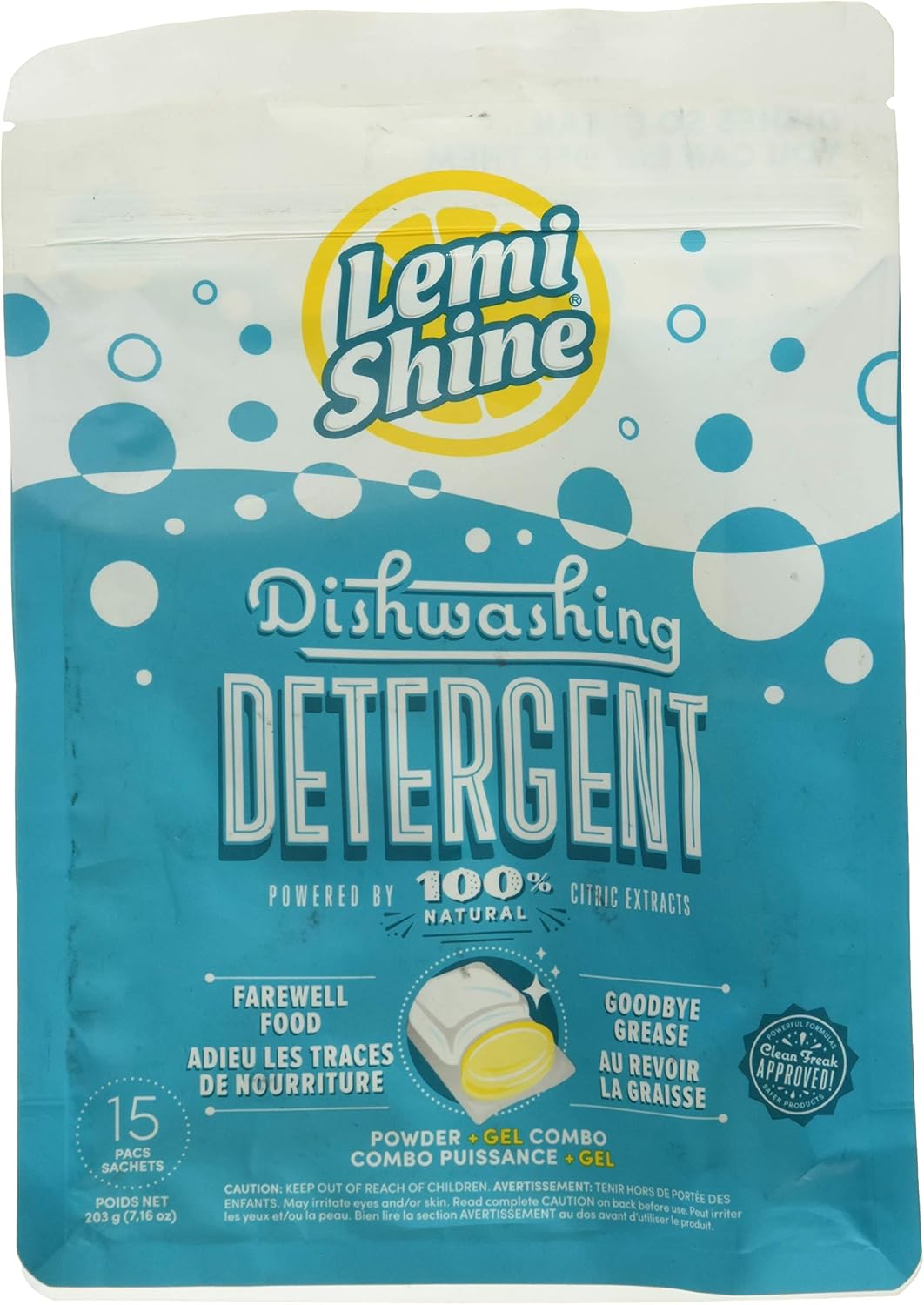 Lemi Shine Dishwashing Detergent Natural Citric Extracts, 15 Pacs, 7.16