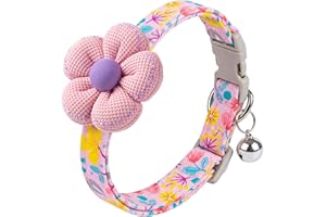 Floral Dog Collar with Bell and Flower, Cute Dog Collar for Puppy Small Medium Large Dogs, Pink Girl Dog Collar for Female/Ma