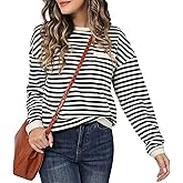 OLICE Women's Fall Long Sleeve Sweater Crew Neck Color-Block Striped Hoodie Knit Pullover Sweatshirt