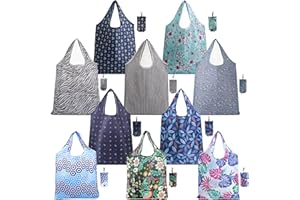 10 Pack Reusable Grocery Bags, 50LBS Foldable Reusable Grocery Nylon Shopping Bags, Machine Washable Waterproof (Nylon Blue G