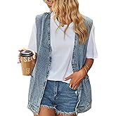 Sdipipo Women's Casual Denim Jean Vest Oversized Sleeveless Mid Long Button Down Jeans Jackets Vests Tops Waistcoat 
