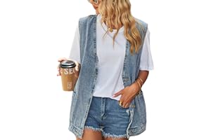 Sdipipo Women's Casual Denim Jean Vest Oversized Sleeveless Mid Long Button Down Jeans Jackets Vests Tops Waistcoat ﻿