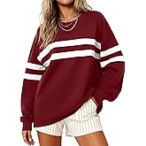 MASCOMODA Women's 2026 Striped Oversized Sweatshirt Spring Crewneck Long Sleeve Shirts Casual Color Block Pullover Tops