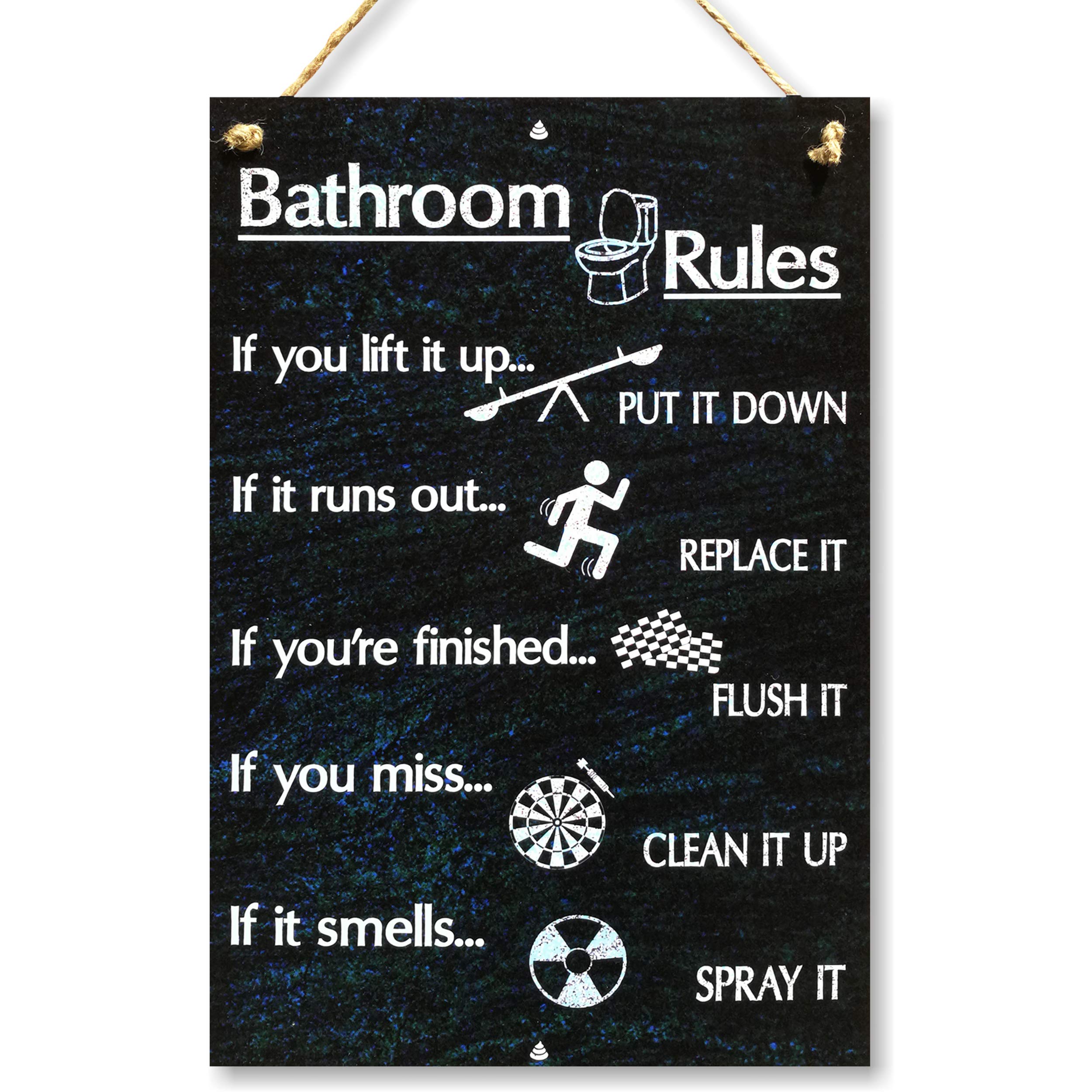 CARISPIBET Bathroom Rules | Bathroom signs, home decorative plaque humoristic & quirky 12" x 8"
