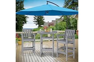 PatioPerk Adirondack Chairs and Table 3 Pieces Set - HDPE Balcony Bar Set All Weather, Outdoor Furniture for Backyard, Garden, Poolside, Light Grey