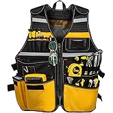 Tool Vest, Electrician Tool Vest for Men, 22 Compartments, Reflective Workwear with Adjustable Waist & Upgraded Comfortable Neck Opening