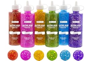 BAZIC Products Tubes de colle à paillettes – 6 couleurs fluo assorties, non toxique et lavable pour les arts, l'artisanat, le