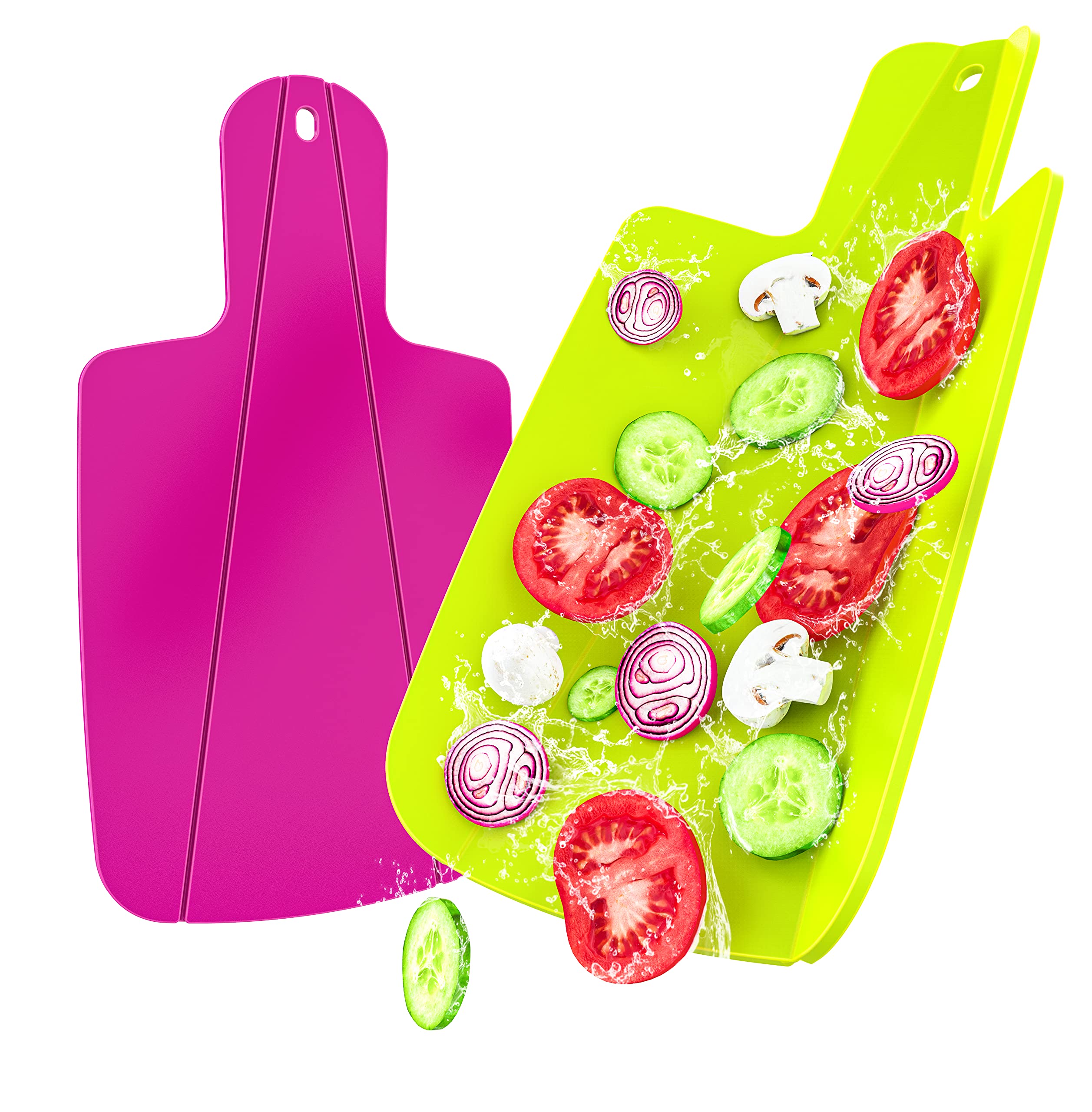 Kitchen Helpis® Set of 2 Foldable Chopping Board Small, Plastic Board 12.6x6.97x0.39 in, Camping Chopping Board Foldable, BPA/BP-Free Chopping Board Flexible & Non-Slip, Dishwasher Safe (Green, Pink)