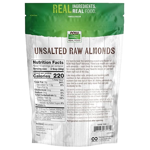 NOW FOODS, ALMONDS, RAW AND UNSALTED, SOURCE OF PROTEIN, GROWN IN THE USA, 16-OUNCE (PACKAGING MAY VARY)