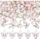 CHGCRAFT Angel Wing Charms Angel Pendant Beads Acrylic Alloy Pendant with Iron Findings Round Antique Silver Platinum Decorations for DIY Jewelry Making Necklace Keychain Crafts