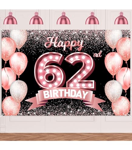 "Happy 62nd Birthday" Large Purple Banner - 78" X 47" Backdrop For Party Decor & Photo Props - View #3