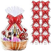 PigPotParty 16"x 24" Clear Cellophane Gift Bags with Red Ribbon Bows, 10 Pack Valentine Cellophane Wrap for Gift Baskets, Plastic Gifts Bags for Birthday, Valentine's Day, Mother's Day, Wedding