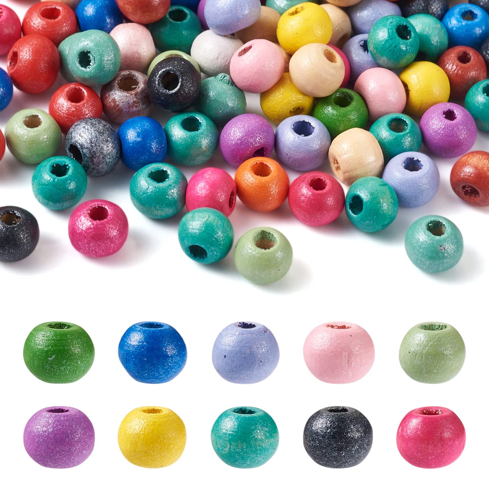 PandaHall 300pcs Colorful Wooden Round Beads 6mm Macrame Large Hole Wood Ball Spacer Loose Beads with 2~3mm Hole for Crafts DIY Jewelry Bracelet Necklace Making