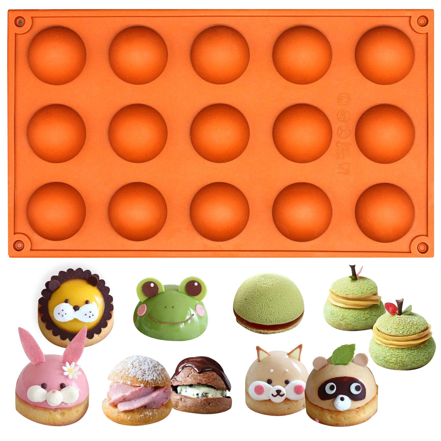 Musykrafties 15-Cavity Small Semi Sphere Dome Chocolate Silicone Moulds for Jello Mini Teacake 30 x 17.5 x 2CM