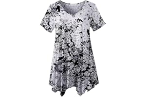 LARACE Plus Size Tops for Womens Summer Clothes Short Sleeve Shirts Casual V Neck Tunic Asymmetrical Blouses