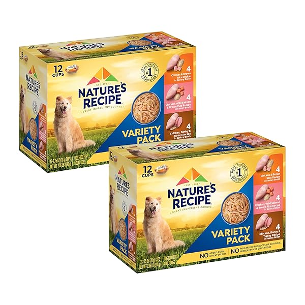 NATURE’S RECIPE CHICKEN, SALMON AND TURKEY RECIPES VARIETY PACK WET DOG FOOD, 12-2.75 OZ. CUPS, 2 COUNT